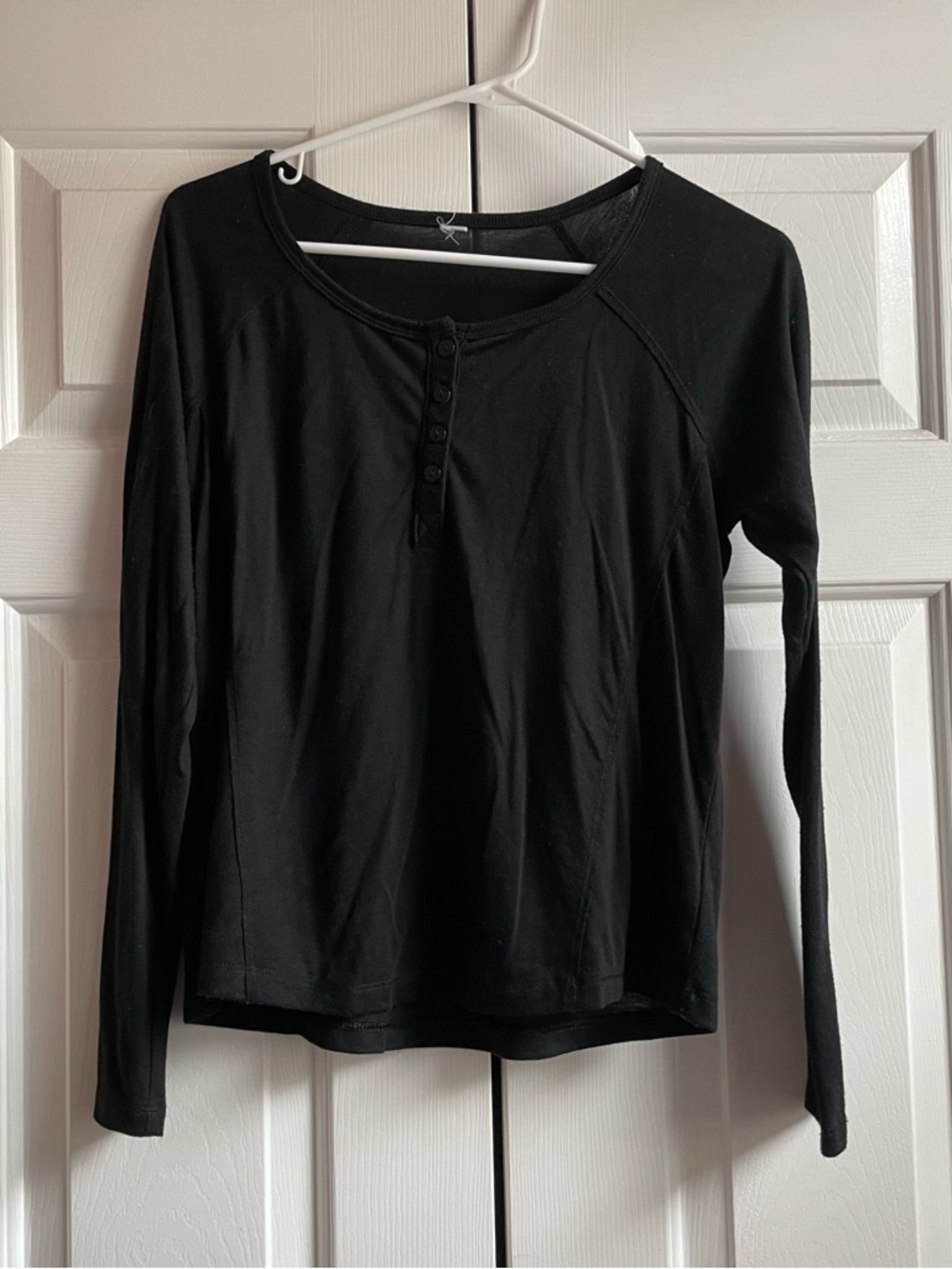 Women's Black Long Sleeve Henley Top
